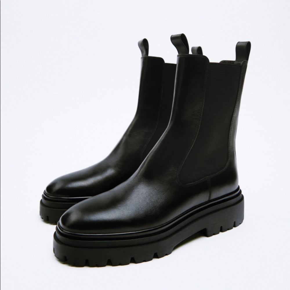 ZARA Leather Lug Ankle Boots